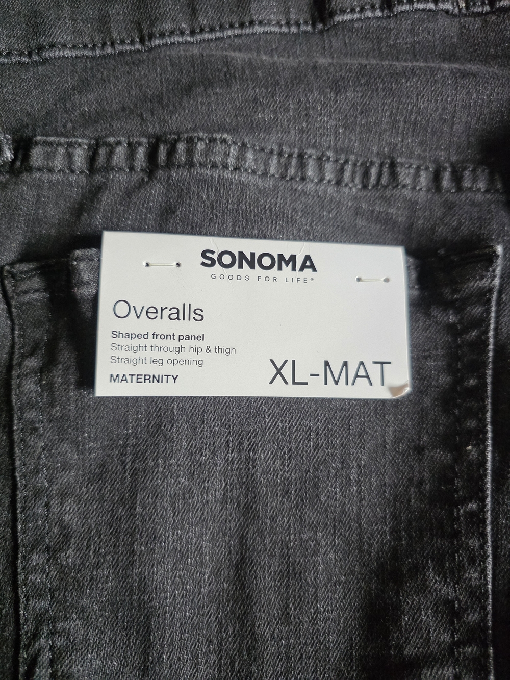 NWT Sonoma Maternity Black Denim Overalls XL Adjustable Bib Straight Leg - Picture 4 of 7